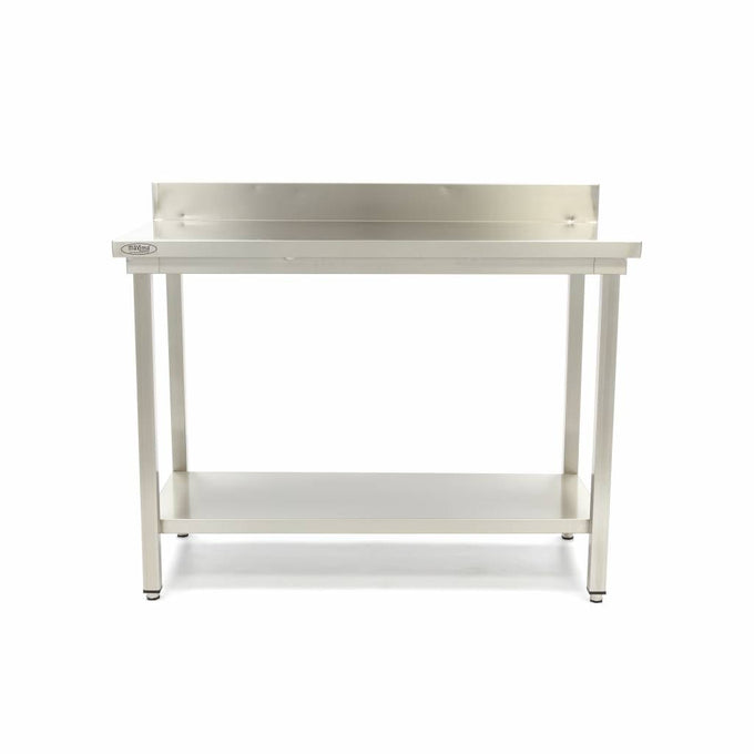 Table en acier inoxydable - 60 x 70 cm - Hauteur réglable - avec dosseret 150 L Maxima - Table inox avec étagère professionnel CHR - matériel cuisine pro - Cuistéo