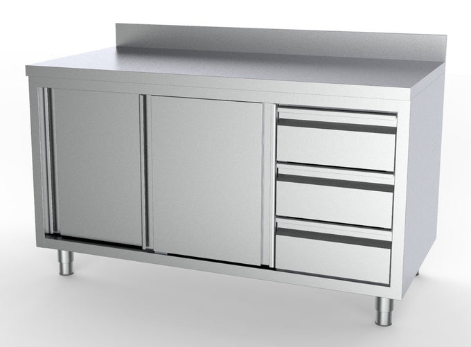 Plan de travail tiroirs à droite avec bord relevé inox 1800x700x850 mm Combisteel - Meuble bas inox professionnel CHR - matériel cuisine pro - Cuistéo