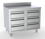 Plan travail 6 tiroirs à dosseret 1000x700 mm inox Combisteel - Meuble bas inox professionnel CHR - matériel cuisine pro - Cuistéo