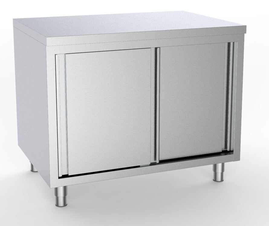Plan de travail portes coulissantes inox 2200x600x850 mm Combisteel - Meuble bas inox professionnel CHR - matériel cuisine pro - Cuistéo