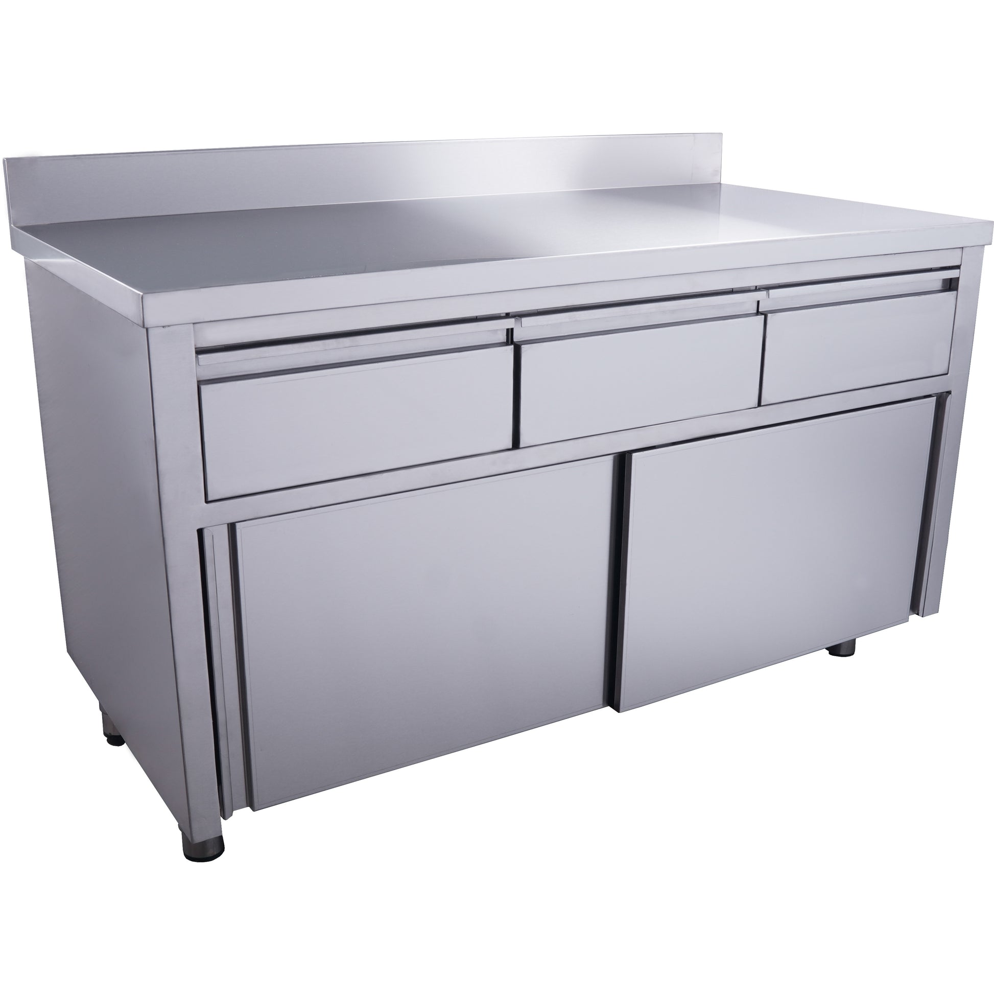 Armoire inox - 1400x700x850mm - 3 tiroirs - Porte coulissante - Dosseret Saro - Meuble bas inox professionnel CHR - matériel cuisine pro - Cuistéo