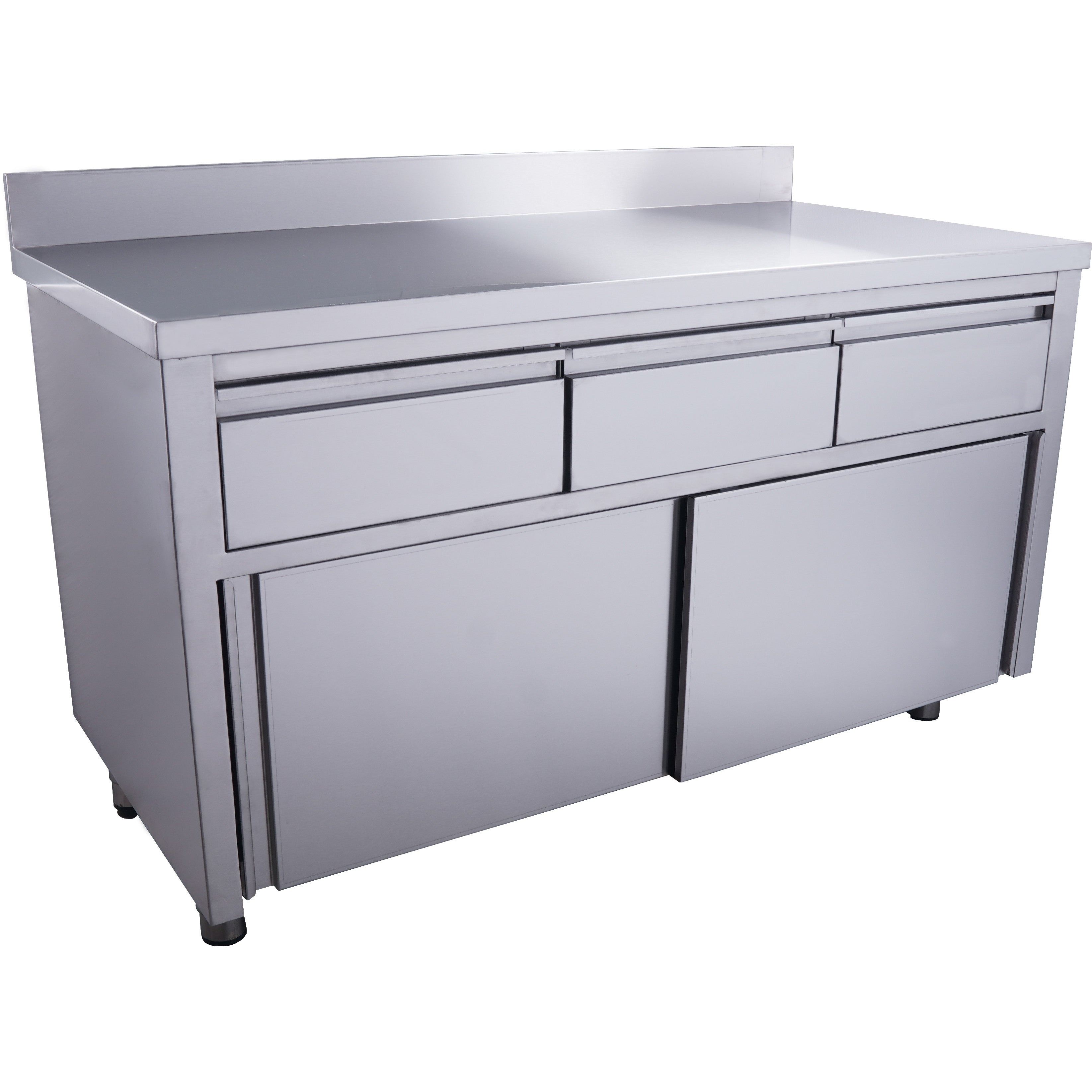 Armoire inox - 1400x700x850mm - 3 tiroirs - Porte coulissante - Dosseret Saro - Meuble bas inox professionnel CHR - matériel cuisine pro - Cuistéo