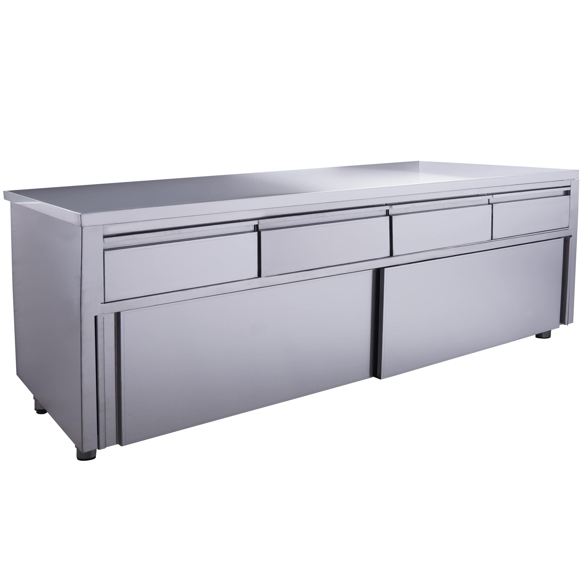 Armoire inox - 1800x700x850mm - 4 tiroirs - Porte coulissante - Sans dosseret Saro - Meuble bas inox professionnel CHR - matériel cuisine pro - Cuistéo
