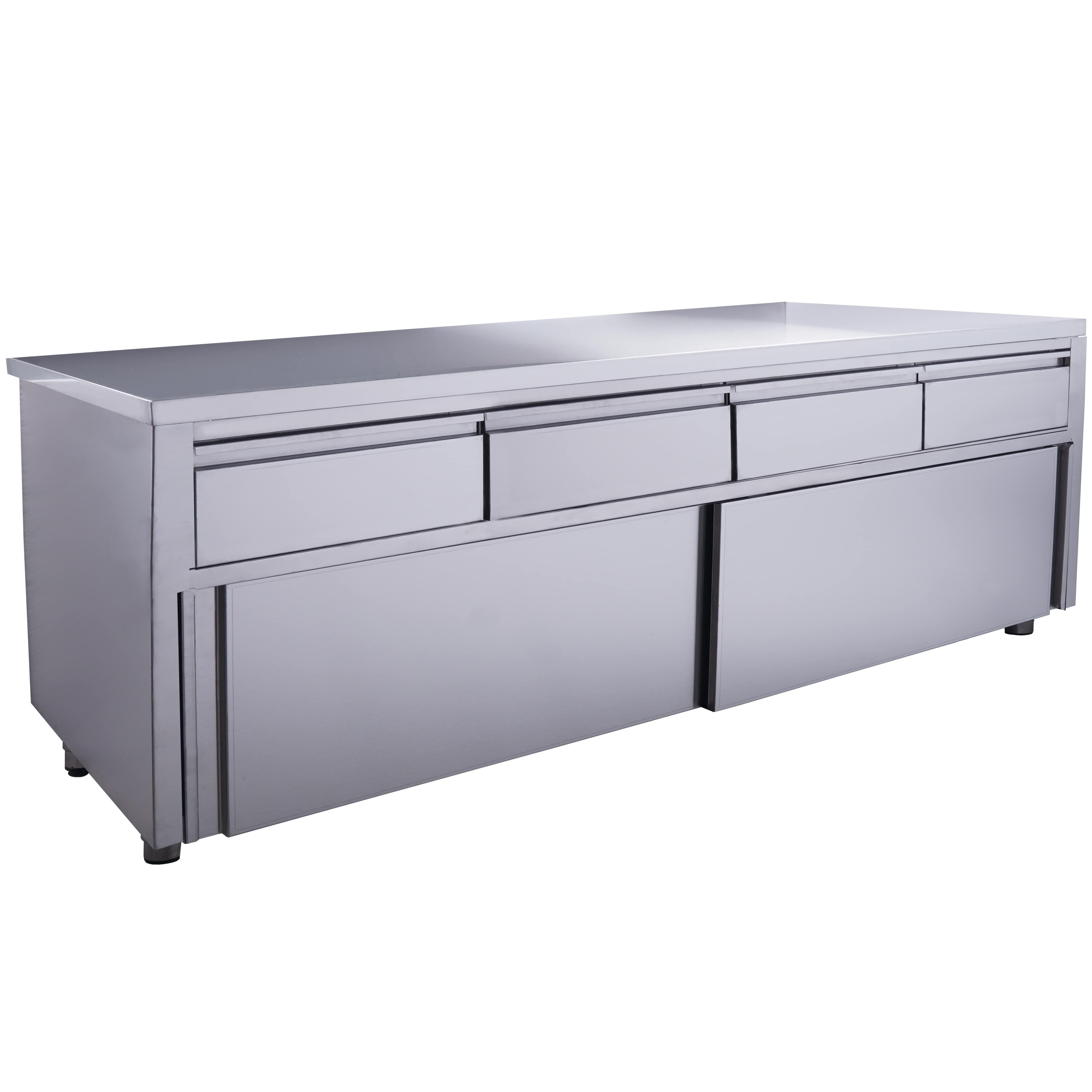 Armoire inox - 2000x700x850mm - 4 tiroirs - Porte coulissante - Sans dosseret Saro - Meuble bas inox professionnel CHR - matériel cuisine pro - Cuistéo