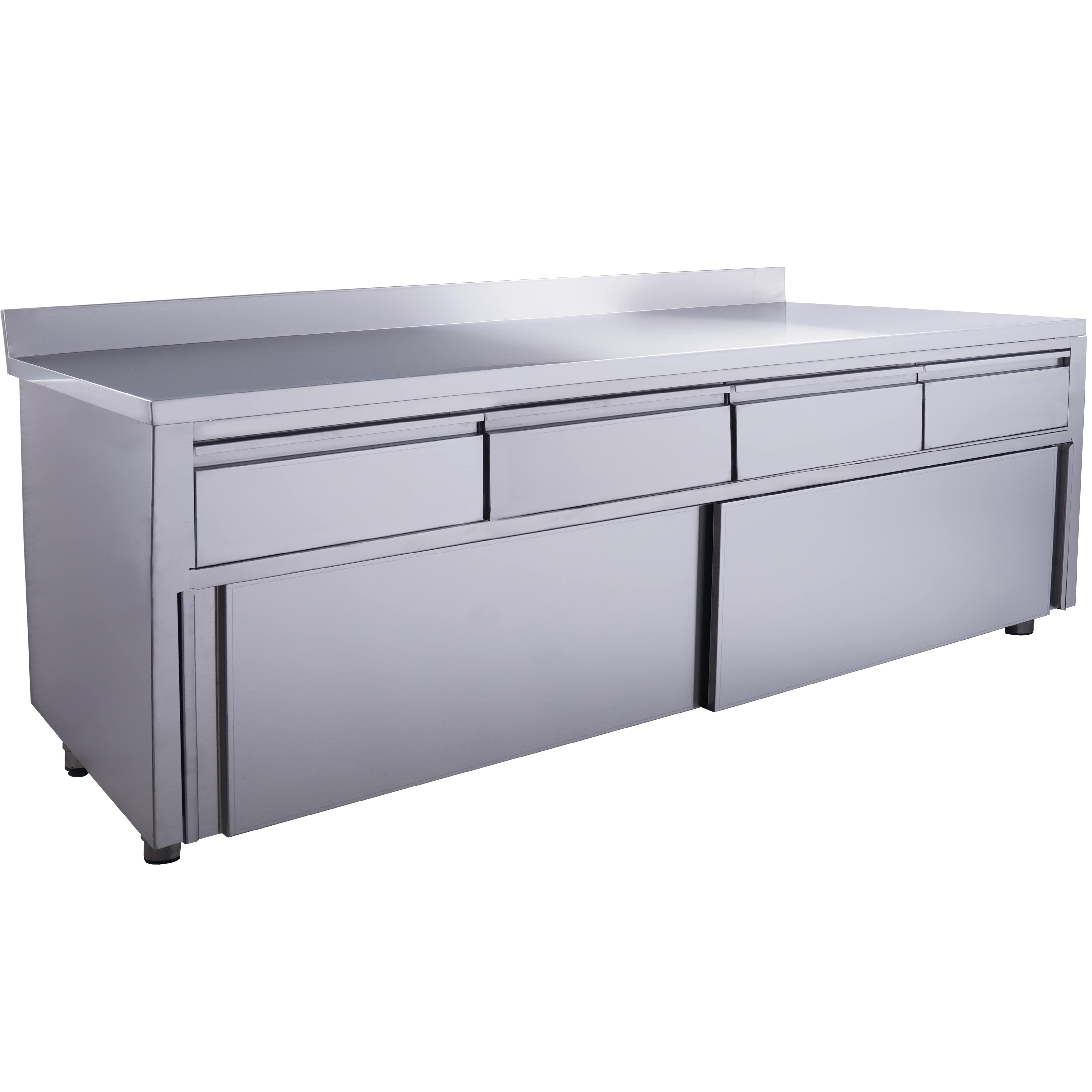 Armoire inox - 2000x700x850mm - 4 tiroirs - Porte coulissante - Dosseret Saro - Meuble bas inox professionnel CHR - matériel cuisine pro - Cuistéo