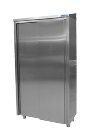 Armoire inox - Haute - 3 étagères - 2 portes coulissantes - 1000x500x1975mm Saro - Table inox avec étagère professionnel CHR - matériel cuisine pro - Cuistéo
