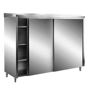 Armoire inox - AISI430 - 1400x700x2140mm - 2 portes - 3 étagères - Toit incliné Saro - Meuble bas inox professionnel CHR - matériel cuisine pro - Cuistéo