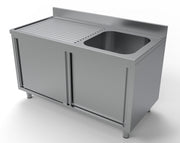 Plonge évier portes coulissantes à droite inox 500x700x300 mm Combisteel - Table inox avec étagère professionnel CHR - matériel cuisine pro - Cuistéo