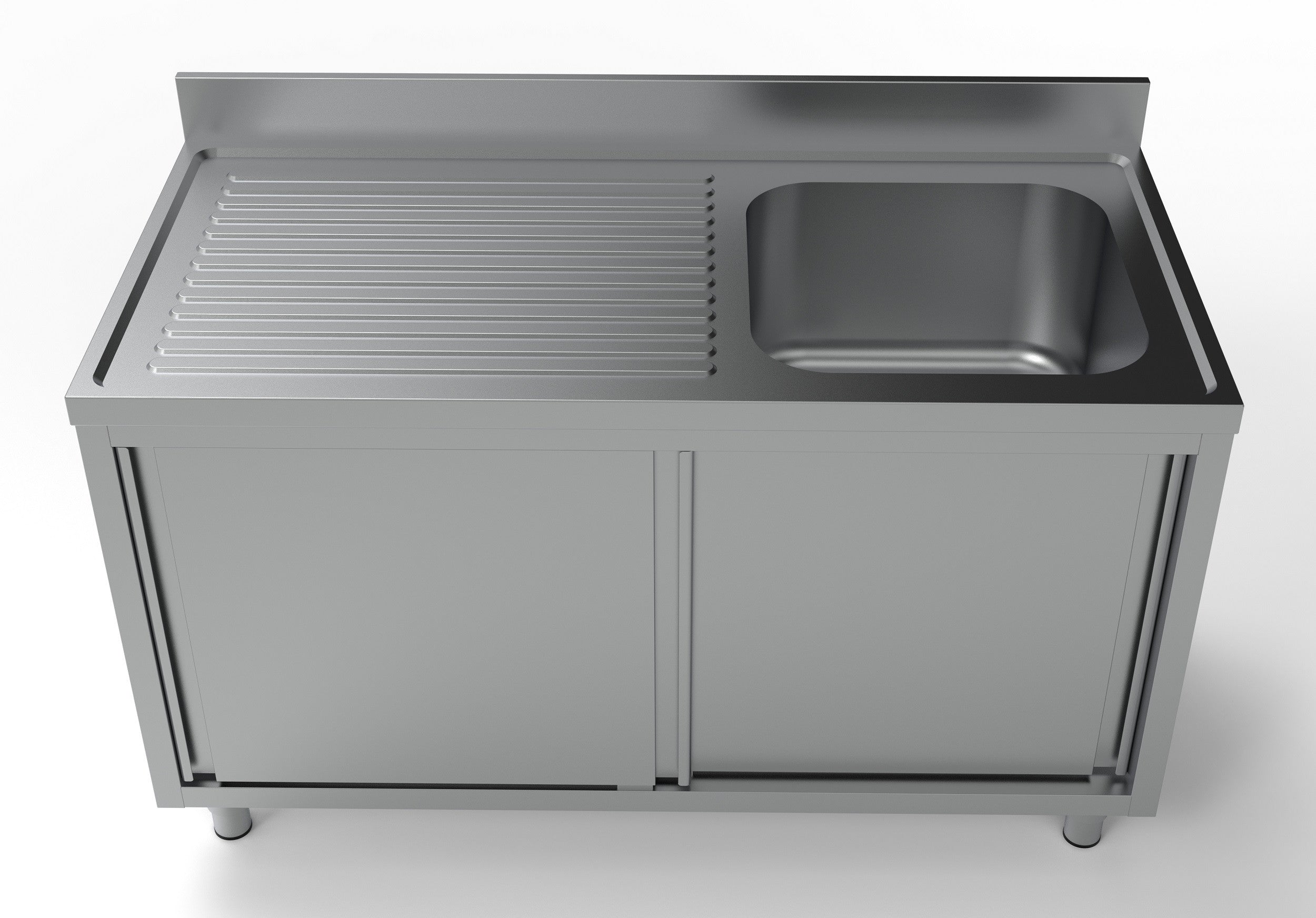 Plonge évier portes coulissantes à droite inox 500x700x300 mm Combisteel - vue 2 - Table inox avec étagère pro CHR - Cuistéo