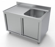 Bloc évier portes - bac à droite 1200x700 Combisteel - Table inox avec étagère professionnel CHR - matériel cuisine pro - Cuistéo