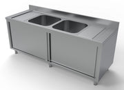 Bloc-évier 2 bacs centre- 2 portes 2000x700 Combisteel - Table inox avec étagère professionnel CHR - matériel cuisine pro - Cuistéo
