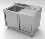 Plonge inox à gauche 2 portes couliss. 500x700x300 mm Combisteel - Table inox avec étagère professionnel CHR - matériel cuisine pro - Cuistéo