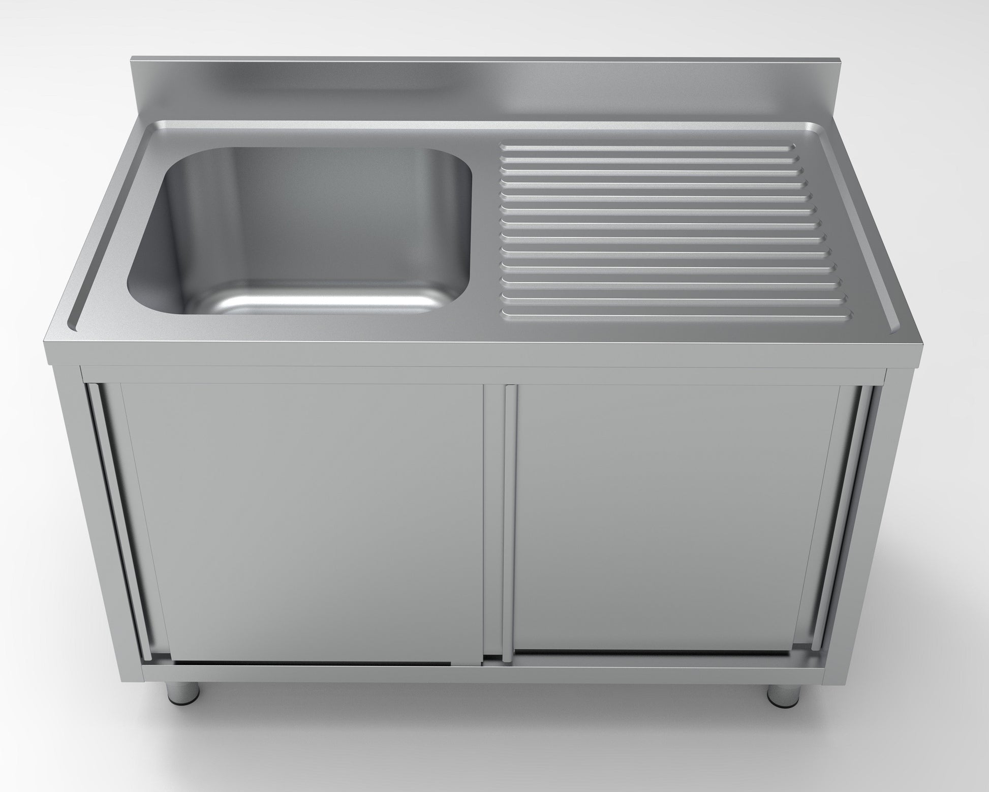 Plonge inox à gauche 2 portes couliss. 500x700x300 mm Combisteel - vue 2 - Table inox avec étagère pro CHR - Cuistéo