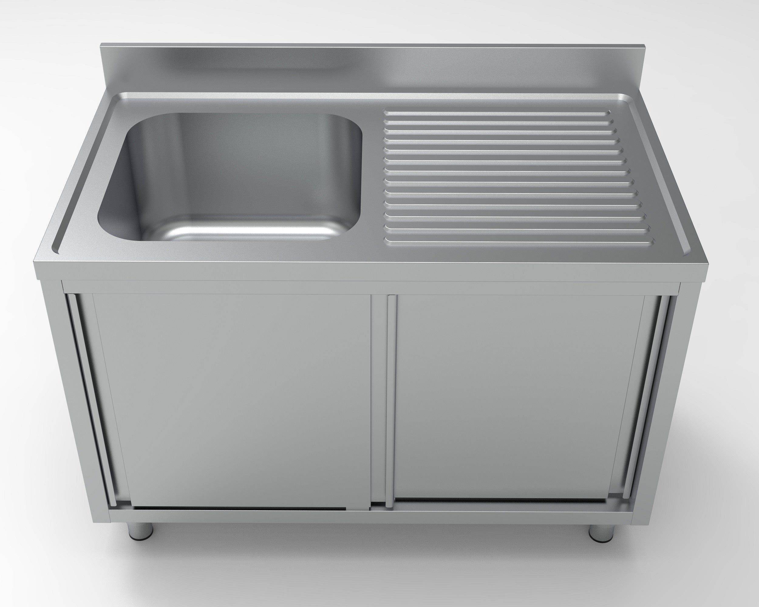 Plonge inox à gauche 2 portes couliss. 500x700x300 mm Combisteel - vue 2 - Table inox avec étagère pro CHR - Cuistéo