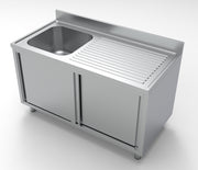 Plonge portes coulissantes 1 évier à gauche inox 500x700x300 mm Combisteel - Table inox avec étagère professionnel CHR - matériel cuisine pro - Cuistéo