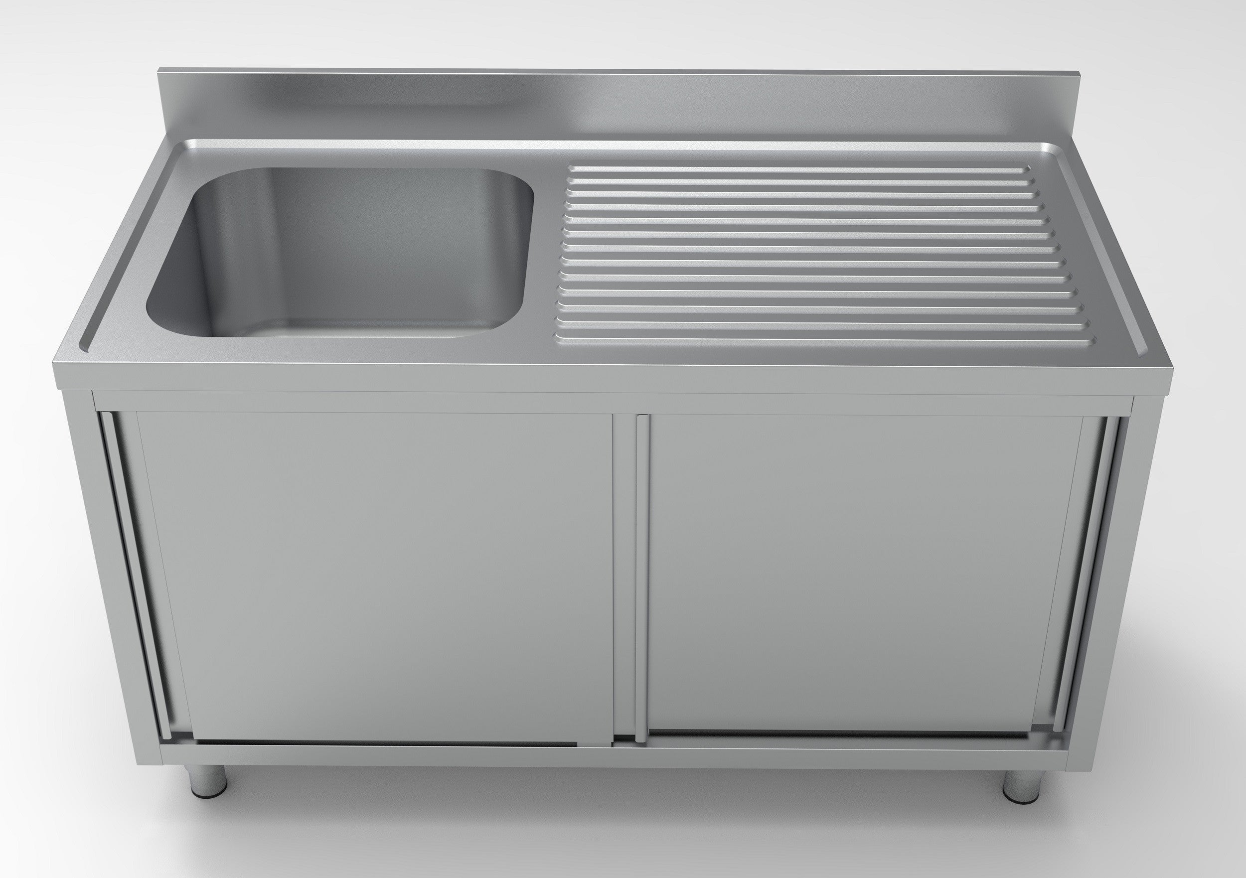 Plonge portes coulissantes 1 évier à gauche inox 500x700x300 mm Combisteel - vue 2 - Table inox avec étagère pro CHR - Cuistéo