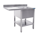Station Évier - 1200x700x850mm - 1 Bac Droite - Étagère Drainage - Dosseret inox Saro - Table inox avec étagère professionnel CHR - matériel cuisine pro - Cuistéo