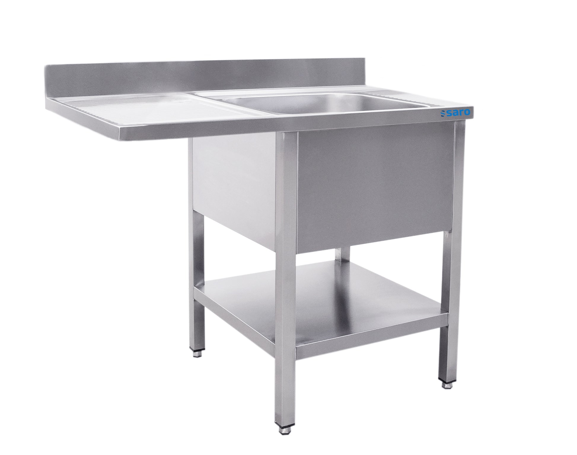 Station Évier - 1200x700x850mm - 1 Bac Droite - Étagère Drainage - Dosseret inox Saro - Table inox avec étagère professionnel CHR - matériel cuisine pro - Cuistéo