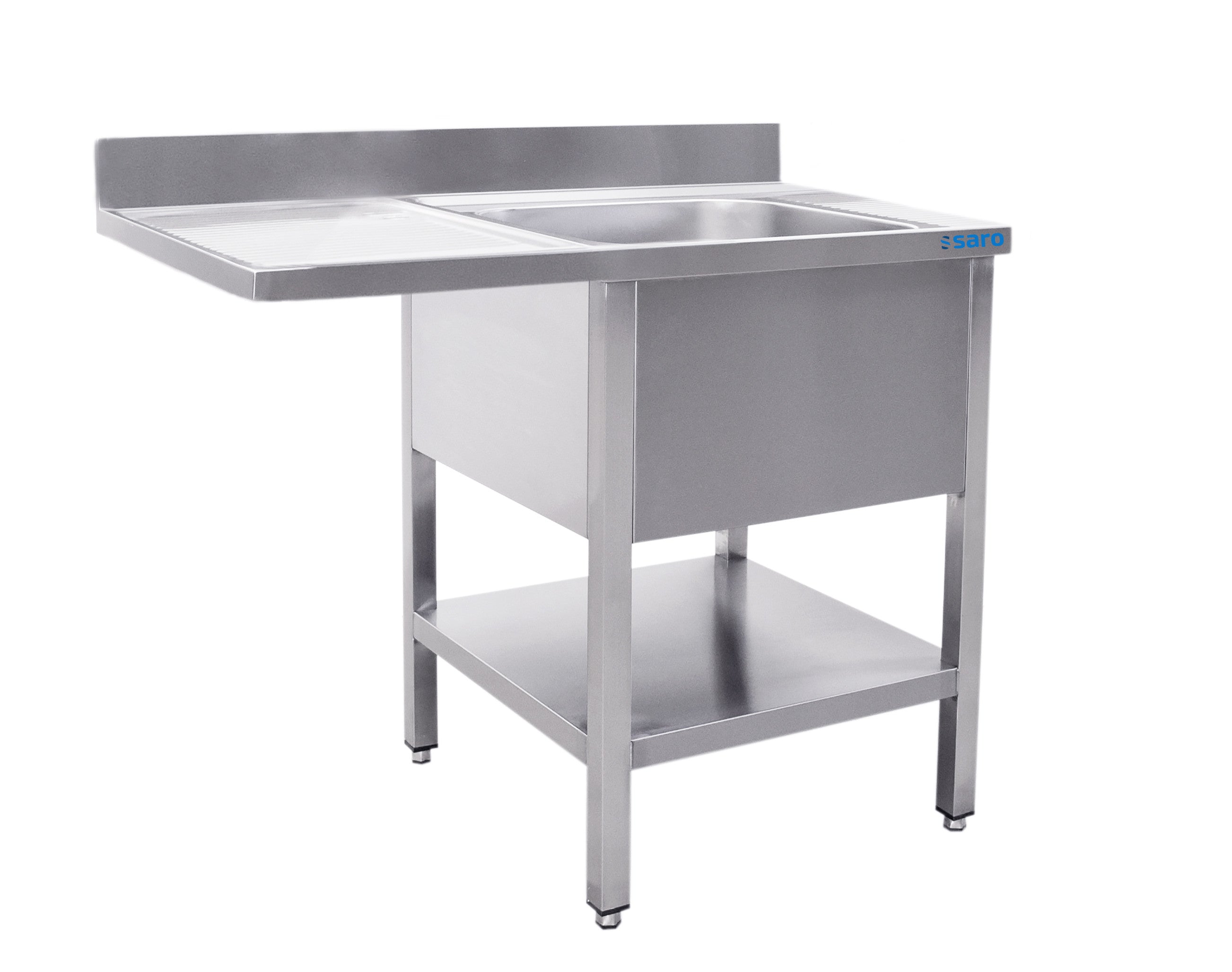 Station Évier - 1200x700x850mm - 1 Bac Droite - Étagère Drainage - Dosseret inox Saro - Table inox avec étagère professionnel CHR - matériel cuisine pro - Cuistéo