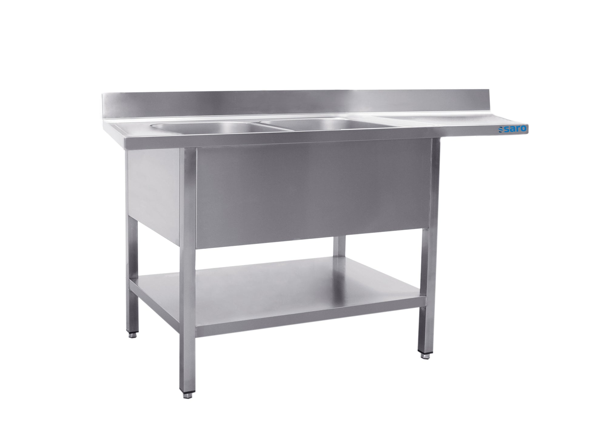 Station Évier - 1800x600x850mm - 2 Bacs Gauche - Étagère Drainage - Dosseret inox Saro - Table inox avec étagère professionnel CHR - matériel cuisine pro - Cuistéo