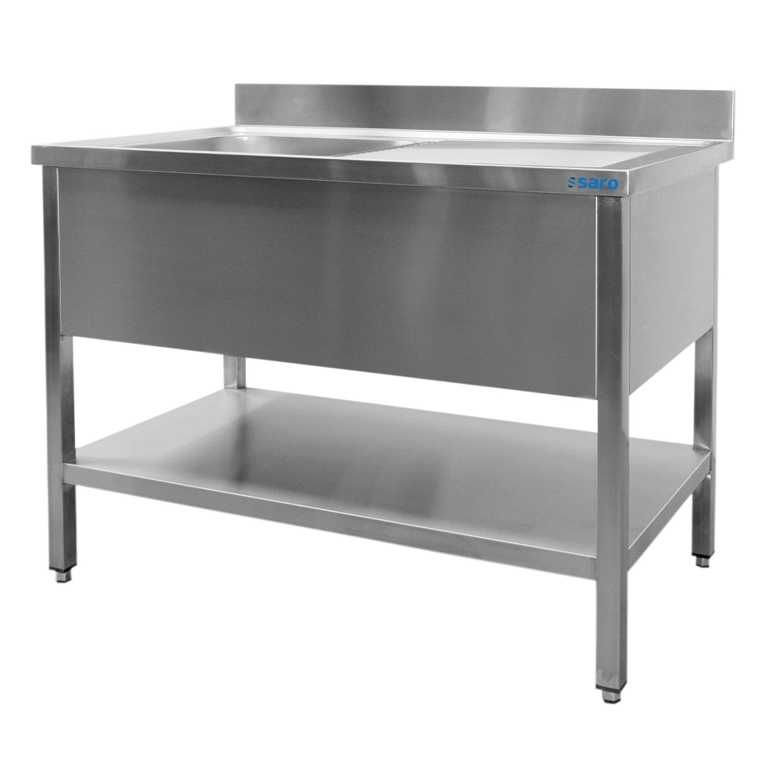 Évier Inox - 1400x700x850mm - 1 Bac Gauche - Sans Étagère - Dosseret Saro - Table inox avec étagère professionnel CHR - matériel cuisine pro - Cuistéo