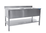Évier Inox - 1200x700x850mm - 2 Bacs Droite - Sans Étagère - Dosseret Saro - Table inox avec étagère professionnel CHR - matériel cuisine pro - Cuistéo