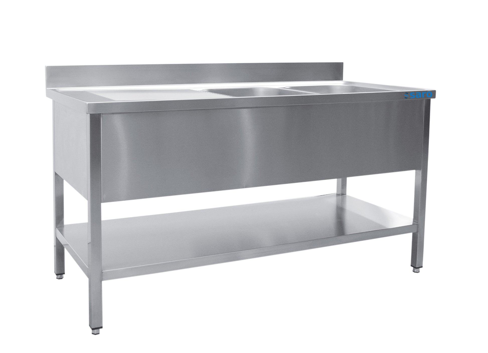 Évier Inox - 1200x700x850mm - 2 Bacs Droite - Sans Étagère - Dosseret Saro - Table inox avec étagère professionnel CHR - matériel cuisine pro - Cuistéo