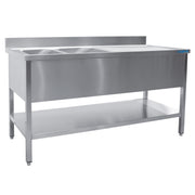 Évier Inox - 2000x600x850mm - 2 Bacs Gauche - Sans Étagère - Dosseret Saro - Table inox avec étagère professionnel CHR - matériel cuisine pro - Cuistéo
