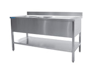 Évier Inox - 1200x700x850mm - 2 Bacs Gauche - Sans Étagère - Dosseret Saro - Table inox avec étagère professionnel CHR - matériel cuisine pro - Cuistéo