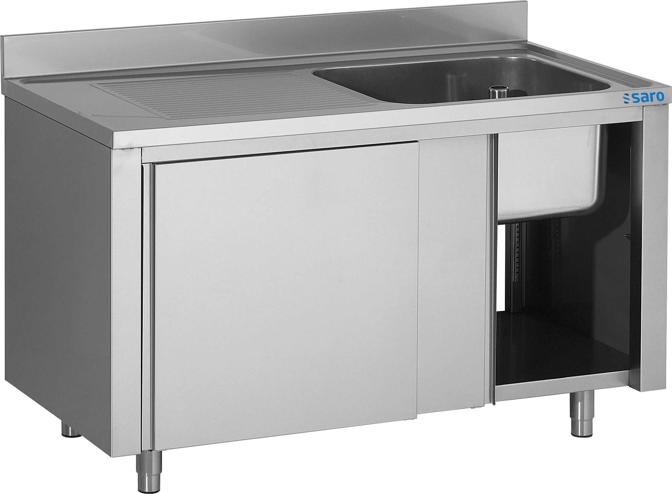 Meuble Sous-Évier - 1200x700x850mm - 1 Bac Droite - Portes Coulissantes inox Saro - Table inox avec étagère professionnel CHR - matériel cuisine pro - Cuistéo