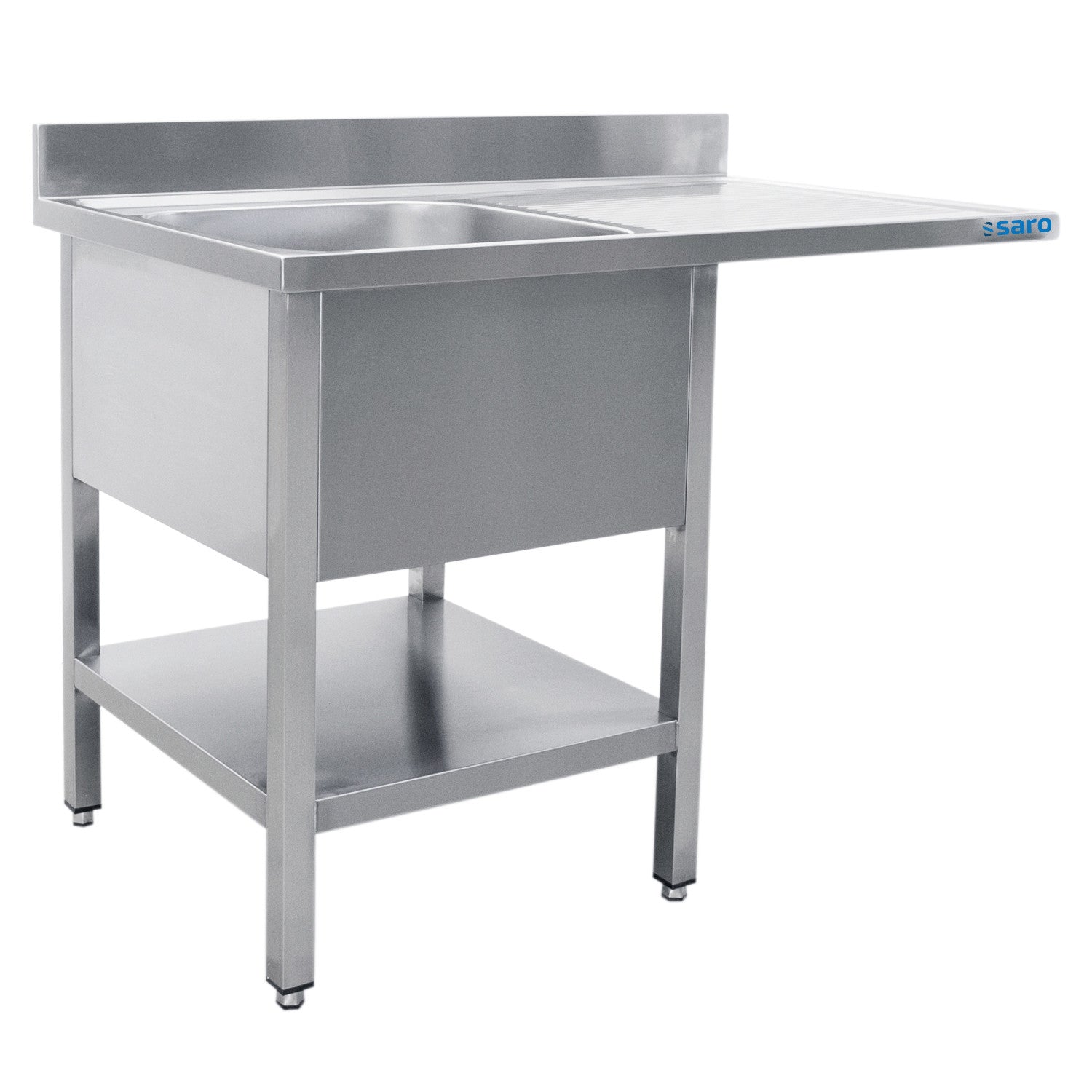 Station Évier - 1200x600x850mm - 1 Bac Gauche - Étagère Drainage - Dosseret inox Saro - Table inox avec étagère professionnel CHR - matériel cuisine pro - Cuistéo