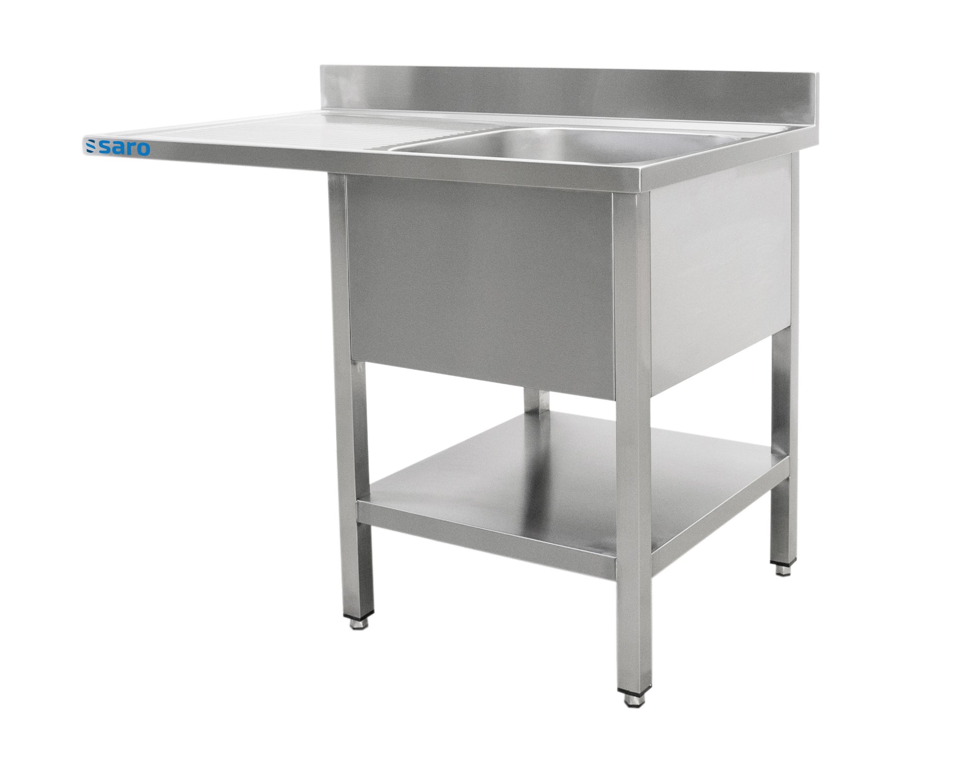 Station Évier - 1200x600x850mm - 1 Bac Droite - Étagère Drainage - Dosseret inox Saro - Table inox avec étagère professionnel CHR - matériel cuisine pro - Cuistéo