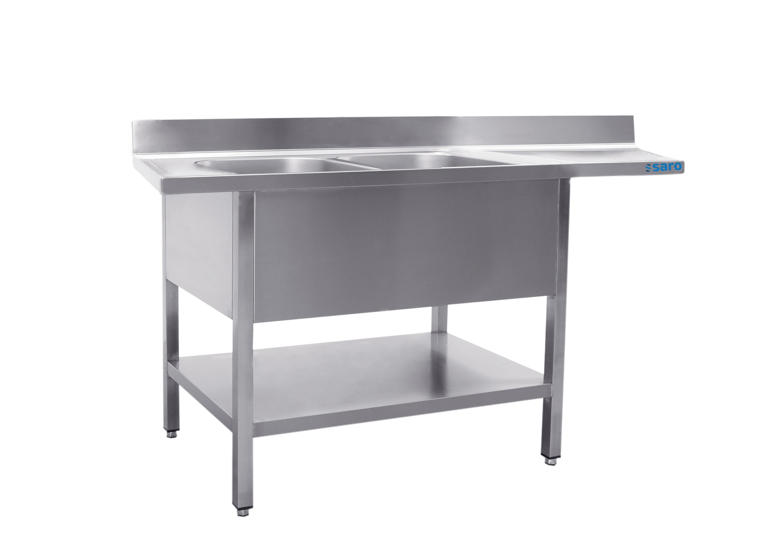 Station Évier - 2000x700x850mm - 2 Bacs - Étagère Drainage - Crédence inox Saro - Table inox avec étagère professionnel CHR - matériel cuisine pro - Cuistéo