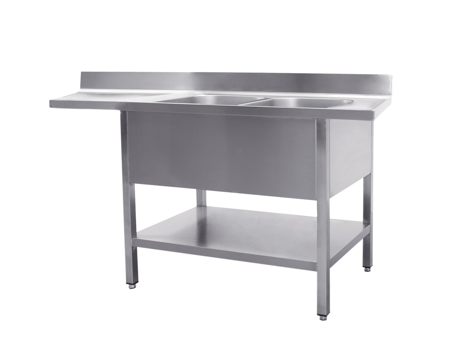 Station Évier - 1800x700x850mm - 2 Bacs Droite - Étagère Drainage - Dosseret inox Saro - Table inox avec étagère professionnel CHR - matériel cuisine pro - Cuistéo