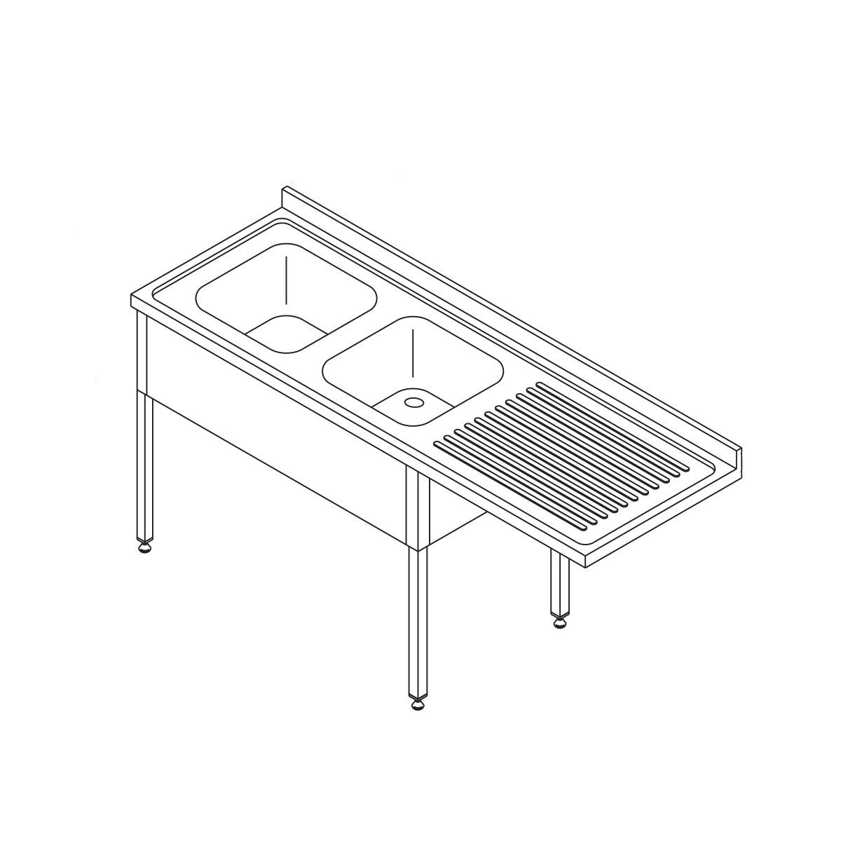 Table de lave-vaisselle - 200 x 70 cm - Gauche - avec 2 éviers et dosseret - étagère de rangement incluse inox Maxima - Plonge inox lave-vaisselle professionnel CHR - matériel cuisine pro - Cuistéo