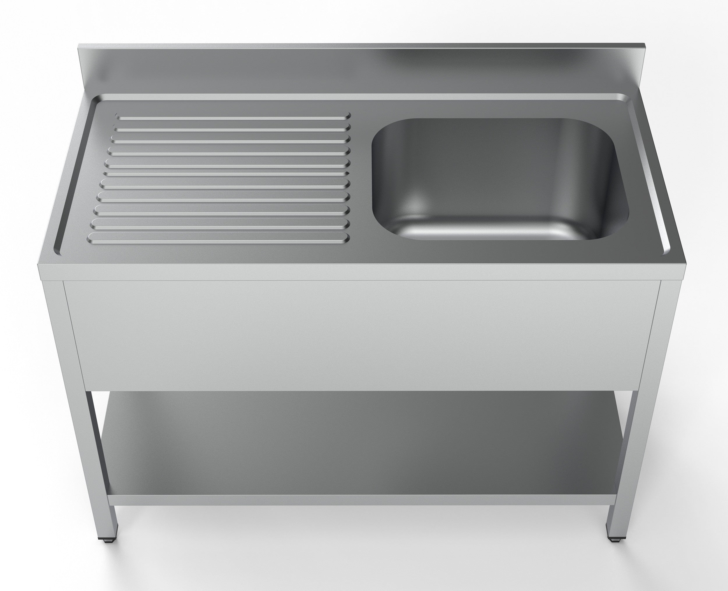 Plonge avec étagère bac à droite 1200x600 inox Combisteel - vue 2 - Table inox avec étagère pro CHR - Cuistéo