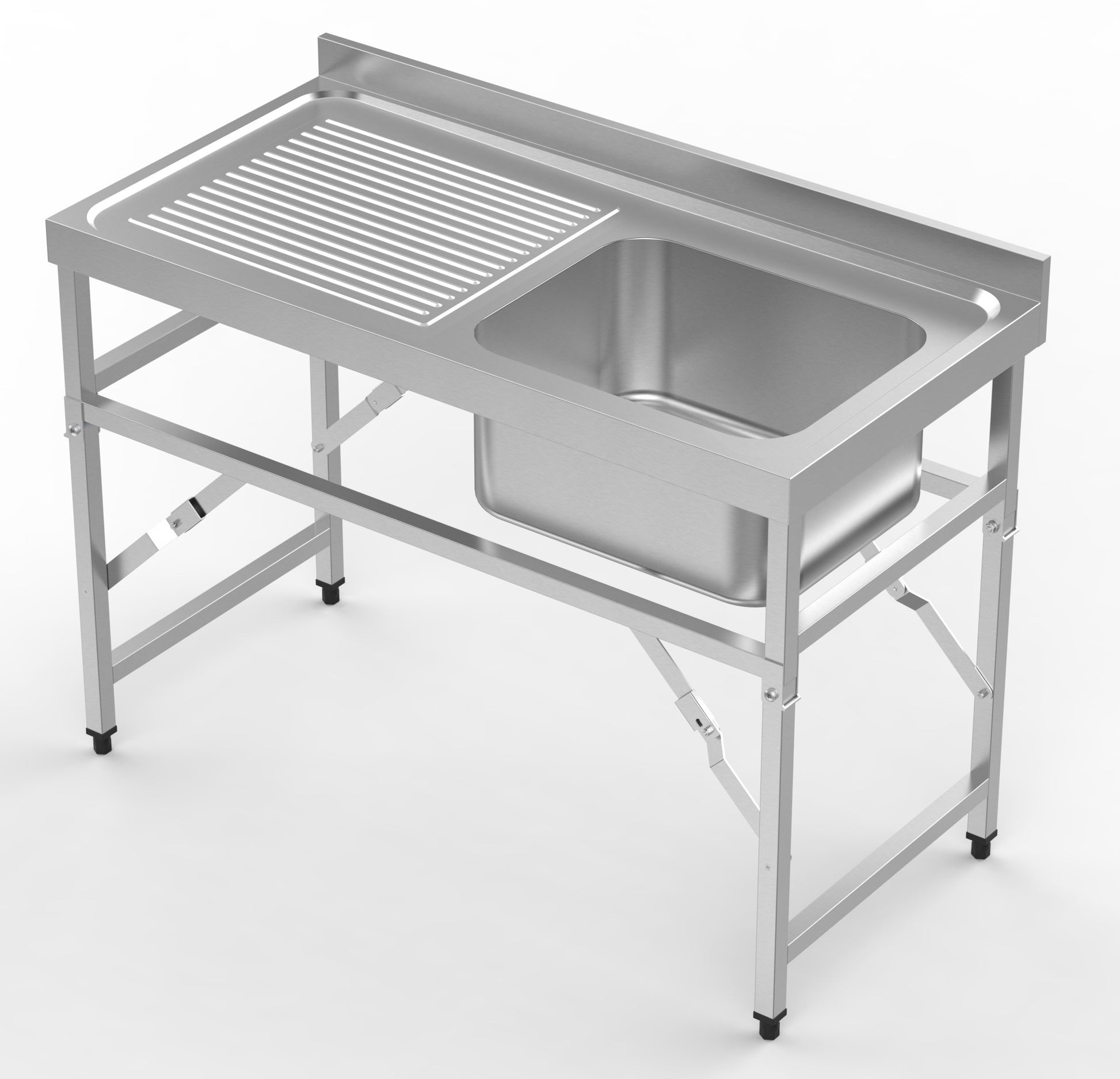 Bloc- évier à droite - étagère pliante 1200 inox 500x600x250 mm 115 L Combisteel - Table inox avec étagère professionnel CHR - matériel cuisine pro - Cuistéo