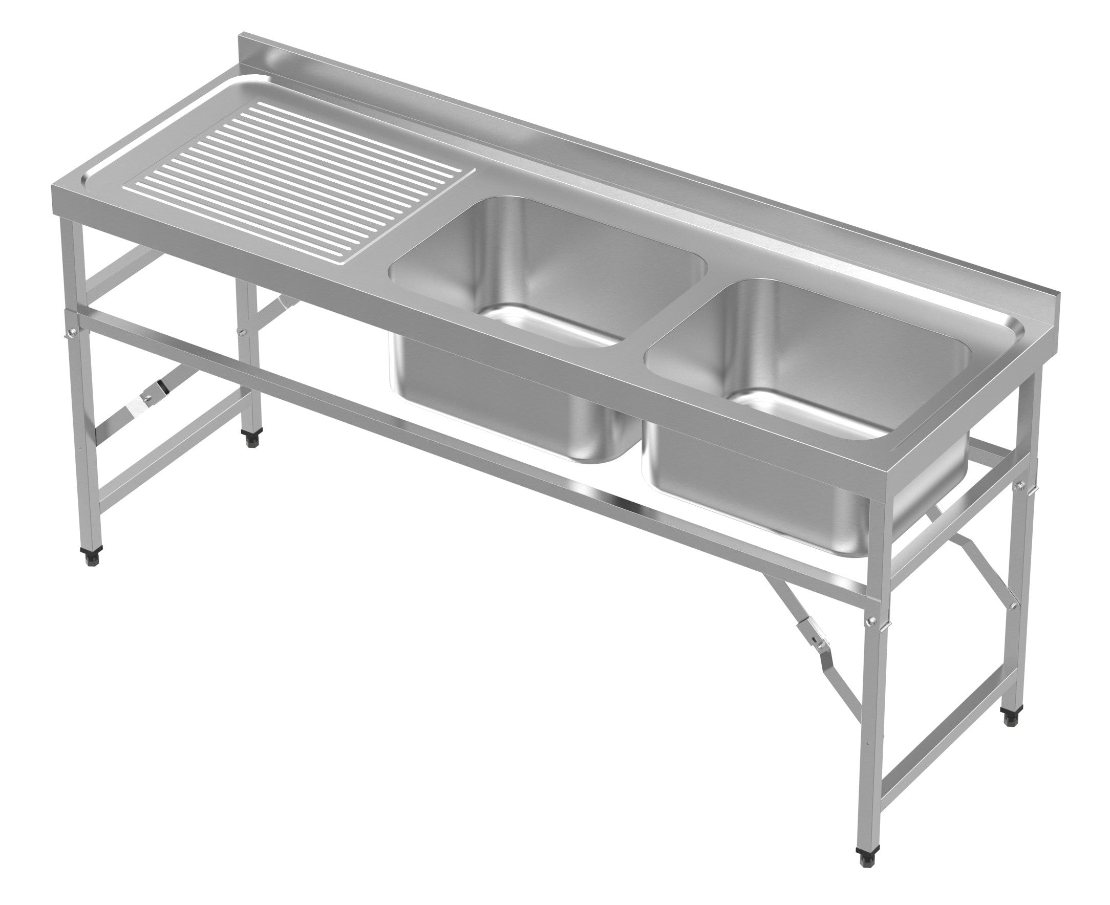 Bloc évier 2 à droite - étagère pliante -1800 inox 500x600x250 mm 115 L Combisteel - Table inox avec étagère professionnel CHR - matériel cuisine pro - Cuistéo