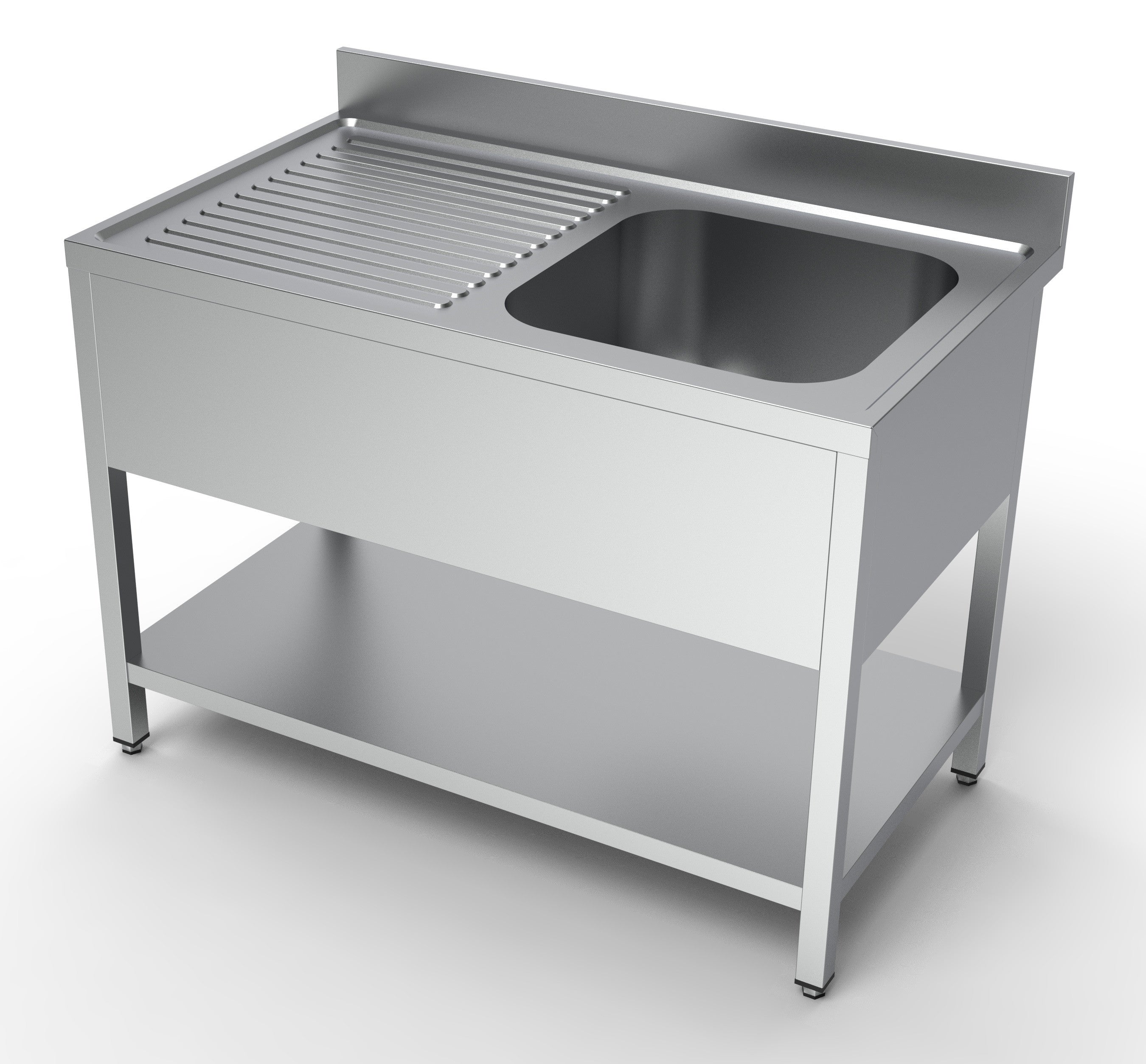 Bloc évier étagère bac à droite 1200x700 inox Combisteel - Table inox avec étagère professionnel CHR - matériel cuisine pro - Cuistéo