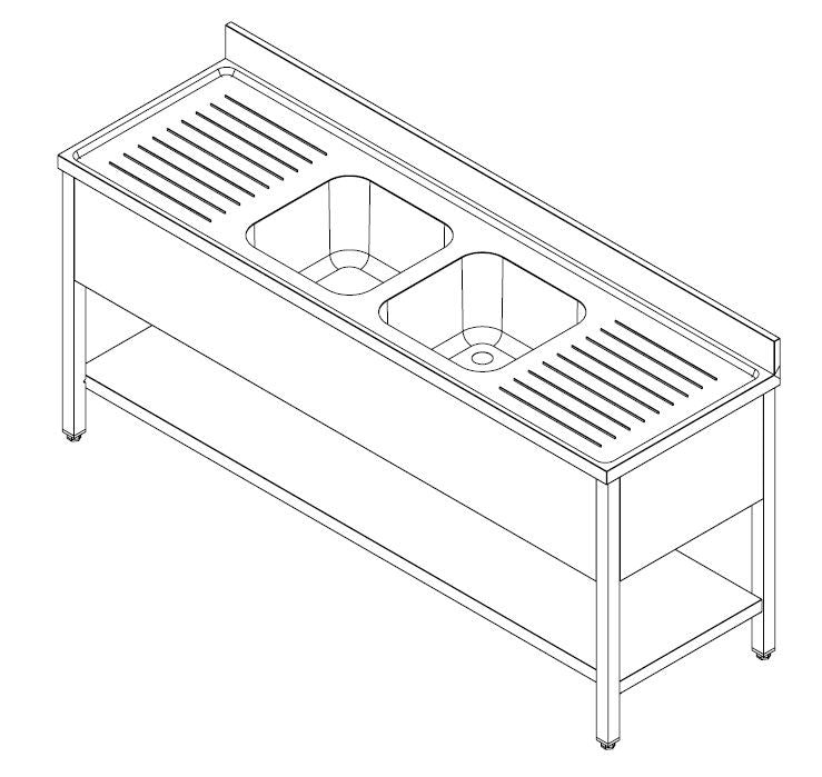 Bloc-évier étagère amov. 2 centre 2400x700 inox Combisteel - vue 2 - Lave-vaisselle pro CHR - Cuistéo