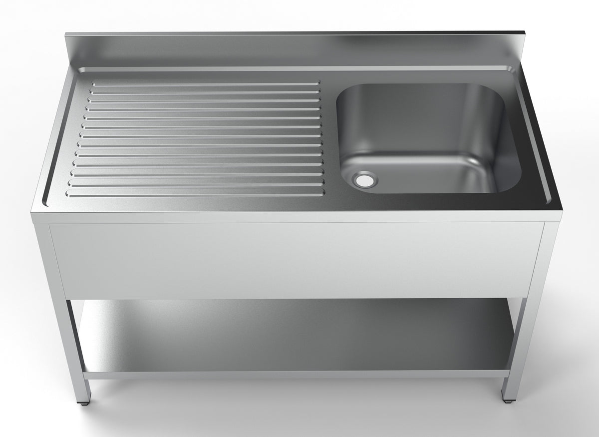 Bloc-évier droit avec étagère inox 600x700x320 mm Combisteel - vue 2 - Table inox avec étagère pro CHR - Cuistéo