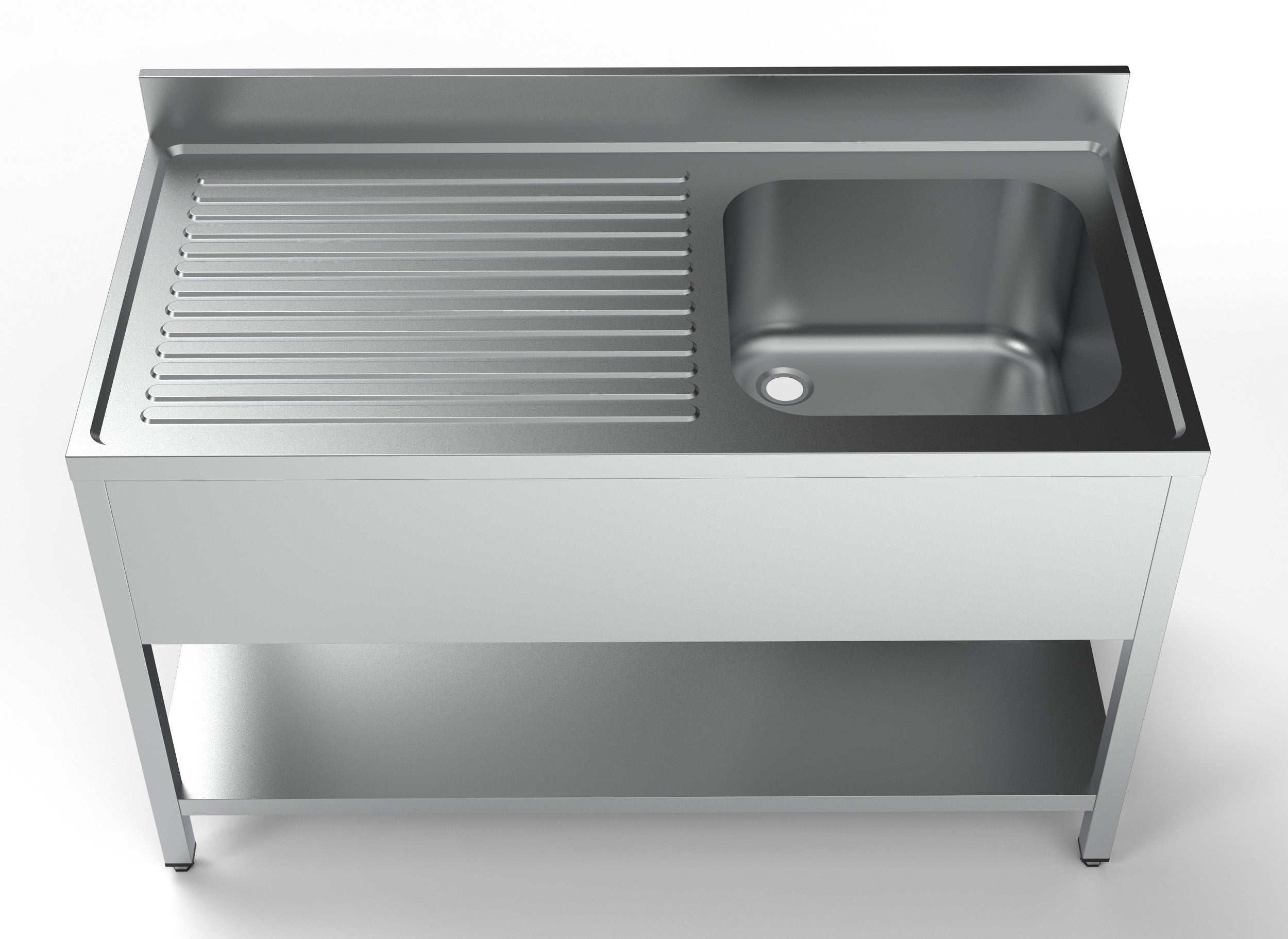 Bloc-évier droit avec étagère inox 600x700x320 mm Combisteel - vue 2 - Table inox avec étagère pro CHR - Cuistéo