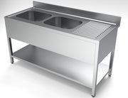 Bloc-évier étagère 2 à gauche inox 400x700x250 mm Combisteel - Table inox avec étagère professionnel CHR - matériel cuisine pro - Cuistéo