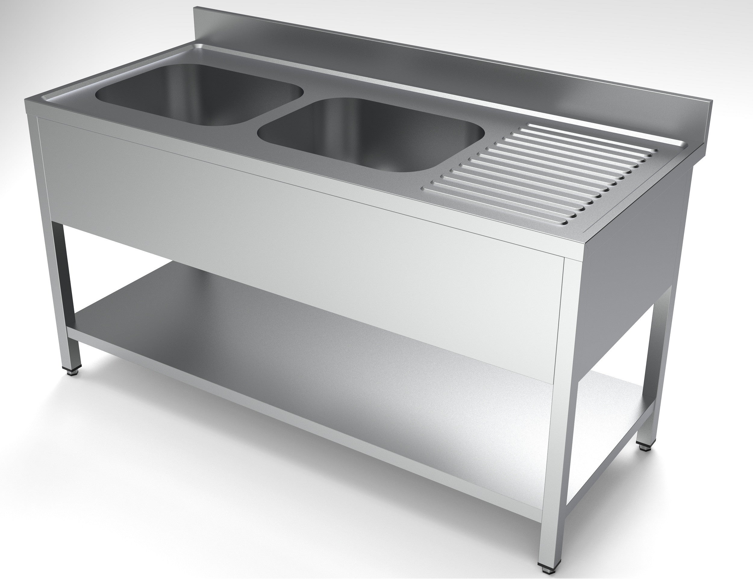Bloc-évier étagère 2 à gauche inox 400x700x250 mm Combisteel - Table inox avec étagère professionnel CHR - matériel cuisine pro - Cuistéo