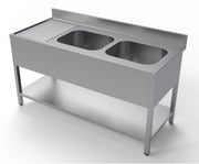 Plonge inox 2 éviers à droite 1 étagère 400x700x250 mm Combisteel - Table inox avec étagère professionnel CHR - matériel cuisine pro - Cuistéo