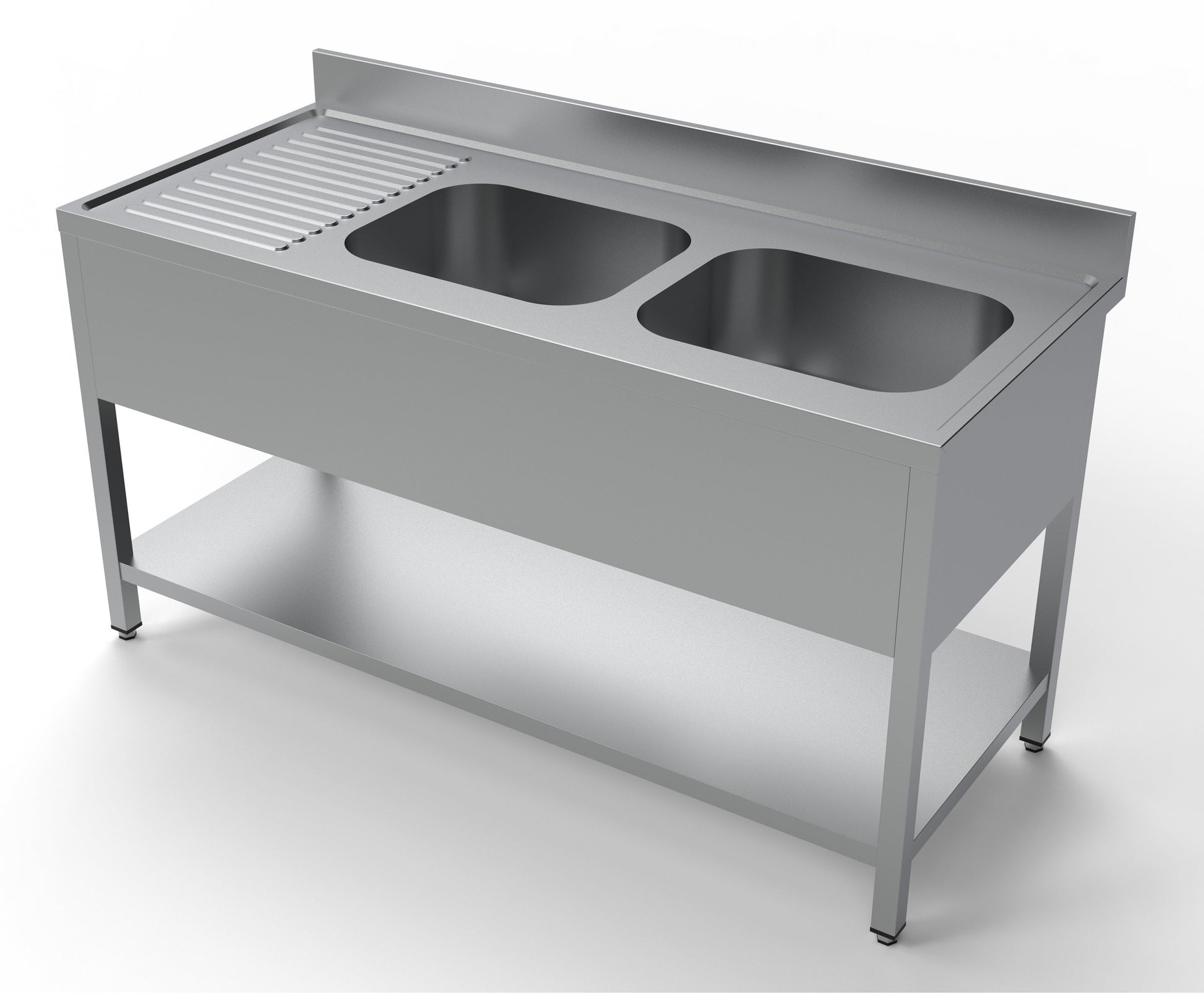 Plonge inox 2 éviers à droite 1 étagère 400x700x250 mm Combisteel - Table inox avec étagère professionnel CHR - matériel cuisine pro - Cuistéo
