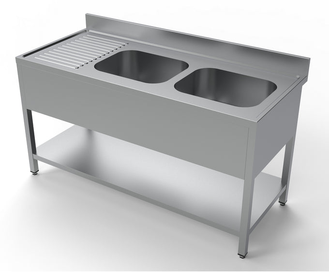 Plonge inox 2 éviers à droite 1 étagère 400x700x250 mm Combisteel - Table inox avec étagère professionnel CHR - matériel cuisine pro - Cuistéo