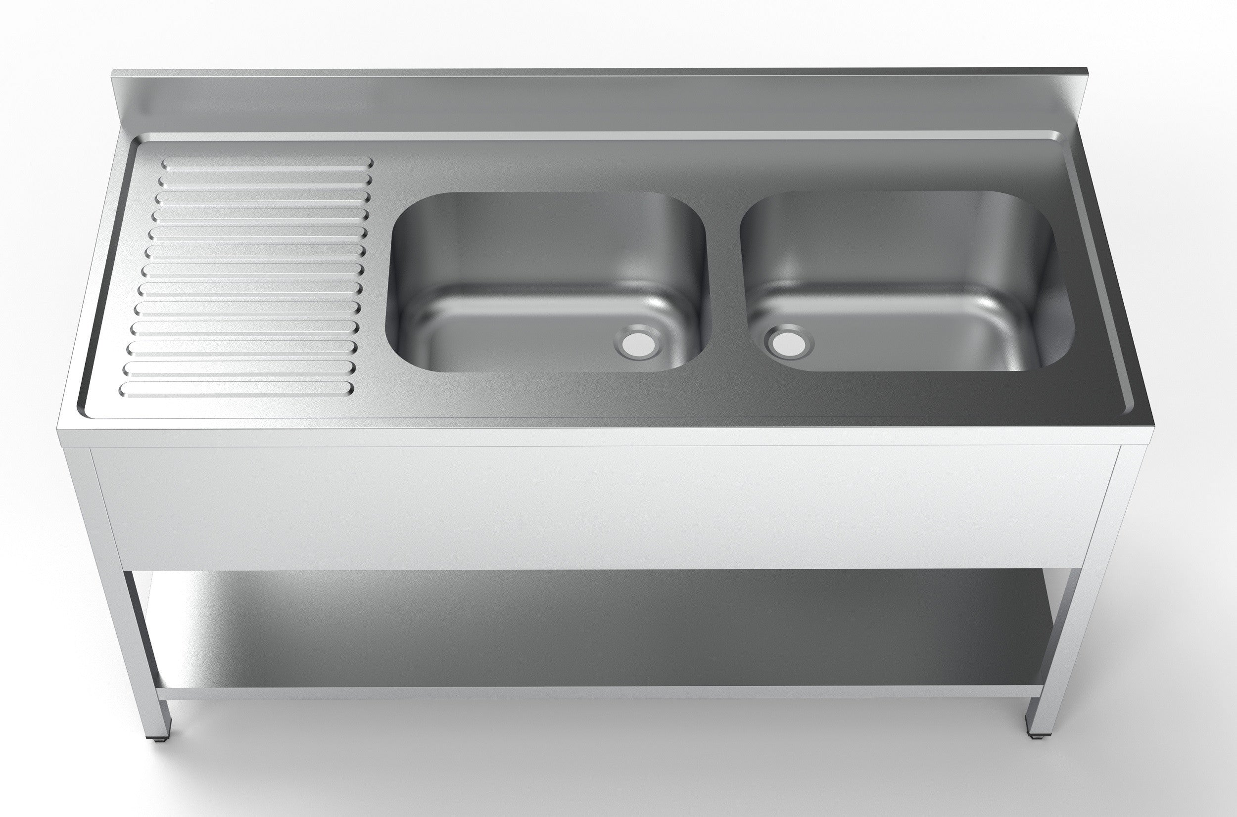 Plonge inox 2 éviers à droite 1 étagère 400x700x250 mm Combisteel - vue 2 - Table inox avec étagère pro CHR - Cuistéo