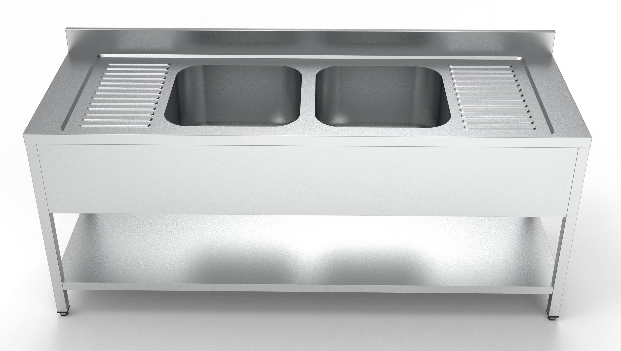 Plonge inox étagère 2 centre 500x700x300 mm Combisteel - vue 2 - Table inox avec étagère pro CHR - Cuistéo