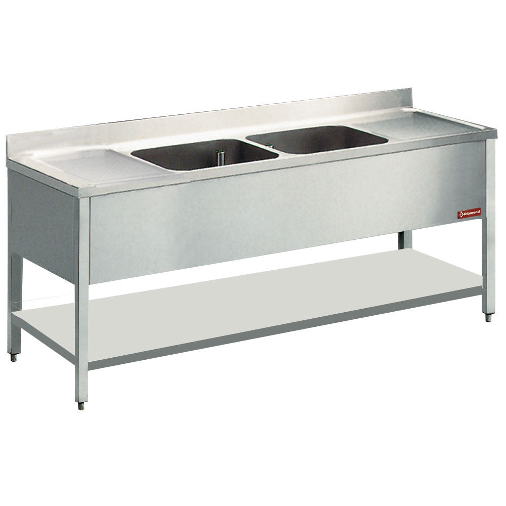 Plonge 2 cuves 500x500xh325 2 egouttoirs +pietements - Diamond